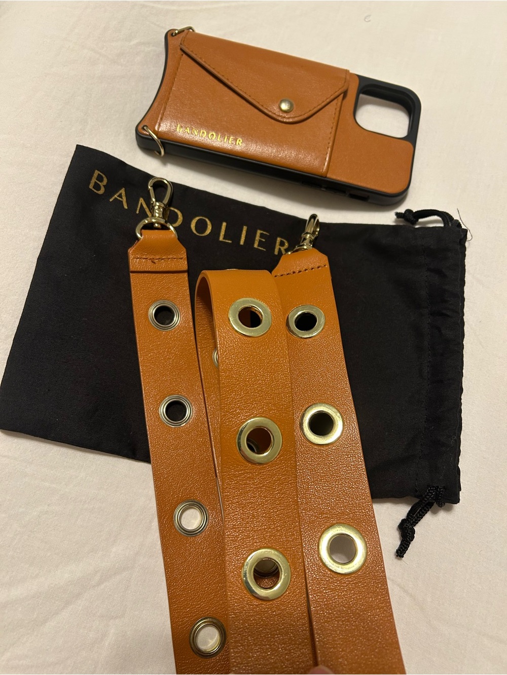 Bandolier Cognac Leather Crossbody Strap with iPhone X Case - Picture 4 of 4